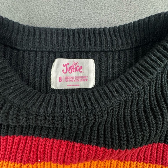 Justice Rainbow cropped Cable Knit Sweater Girls size 8Black Long‎ - Picture 3 of 9